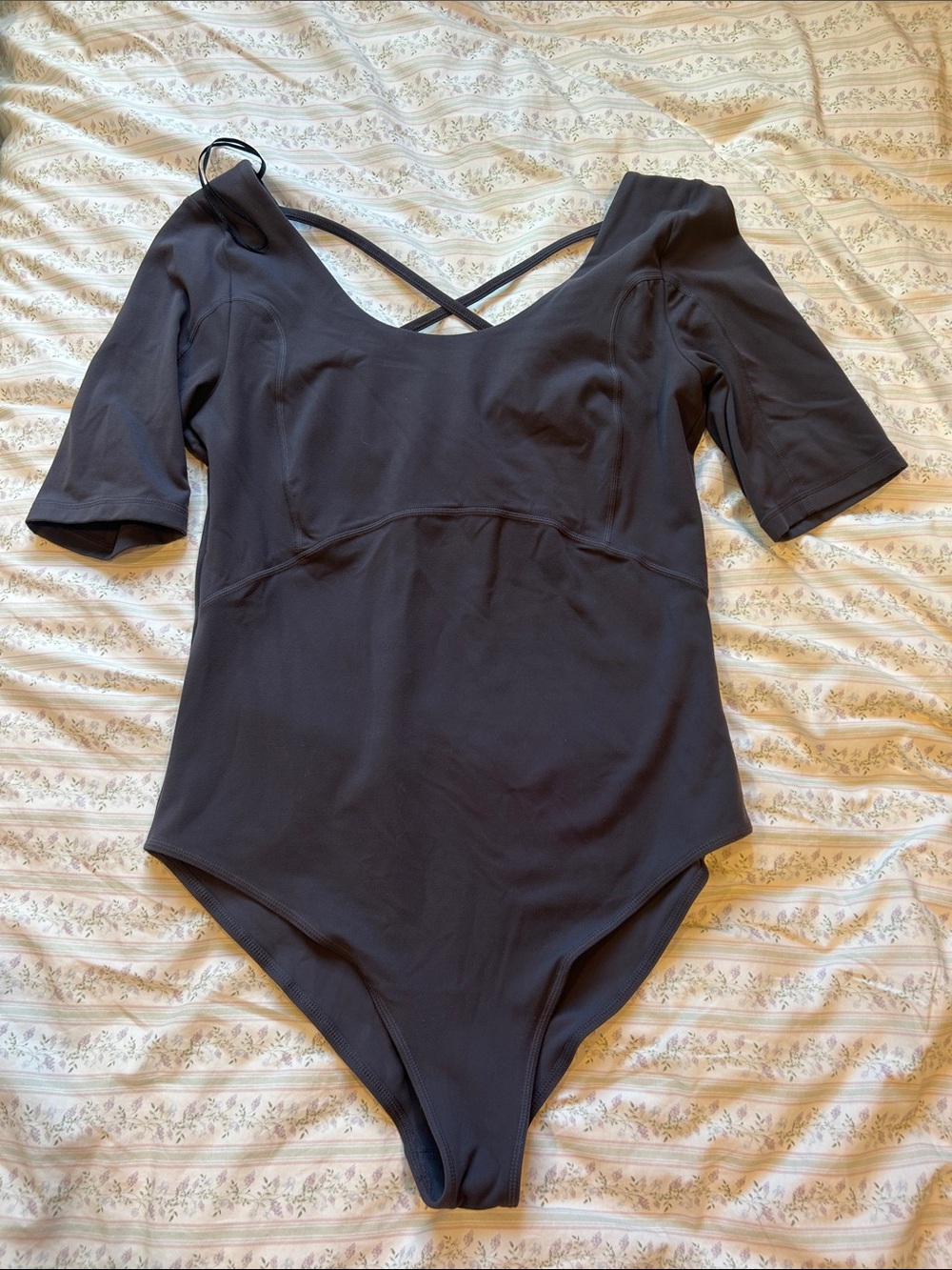 Sweaty Betty Black Cross-Back Short Sleeve Bodysuit